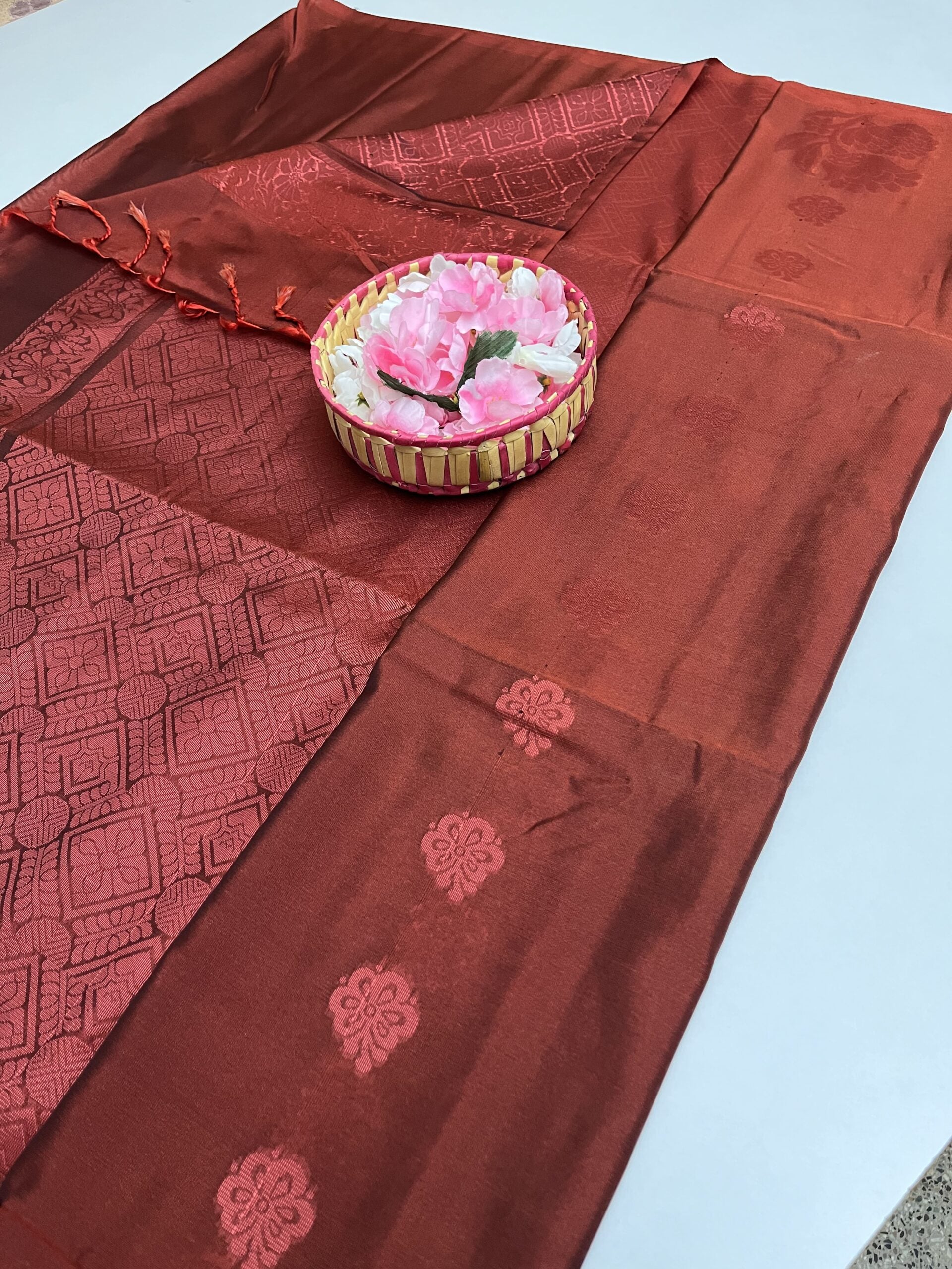 Premium semi soft silk saree in brick color