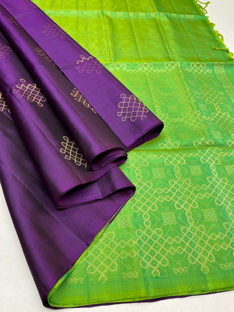 Purple & Green - Soft Silk Saree