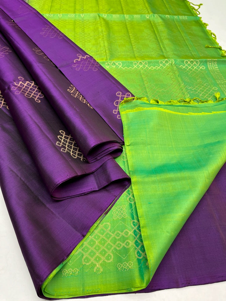 Purple & Green - Soft Silk Saree