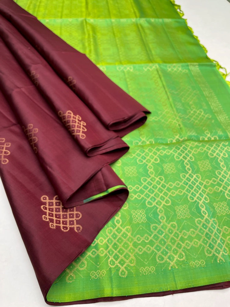 Maroon & Green - Soft Silk Saree