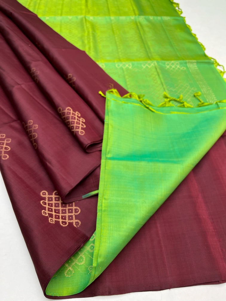 Maroon & Green - Soft Silk Saree