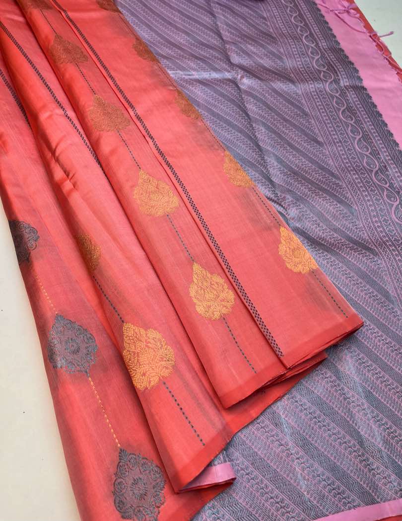 Beautiful Handloom Soft Silk Fancy saree in Peach color