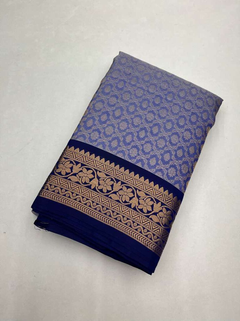 Beautifull Handloom Soft Silk Empose Design saree in Light Blue with Dark Blue