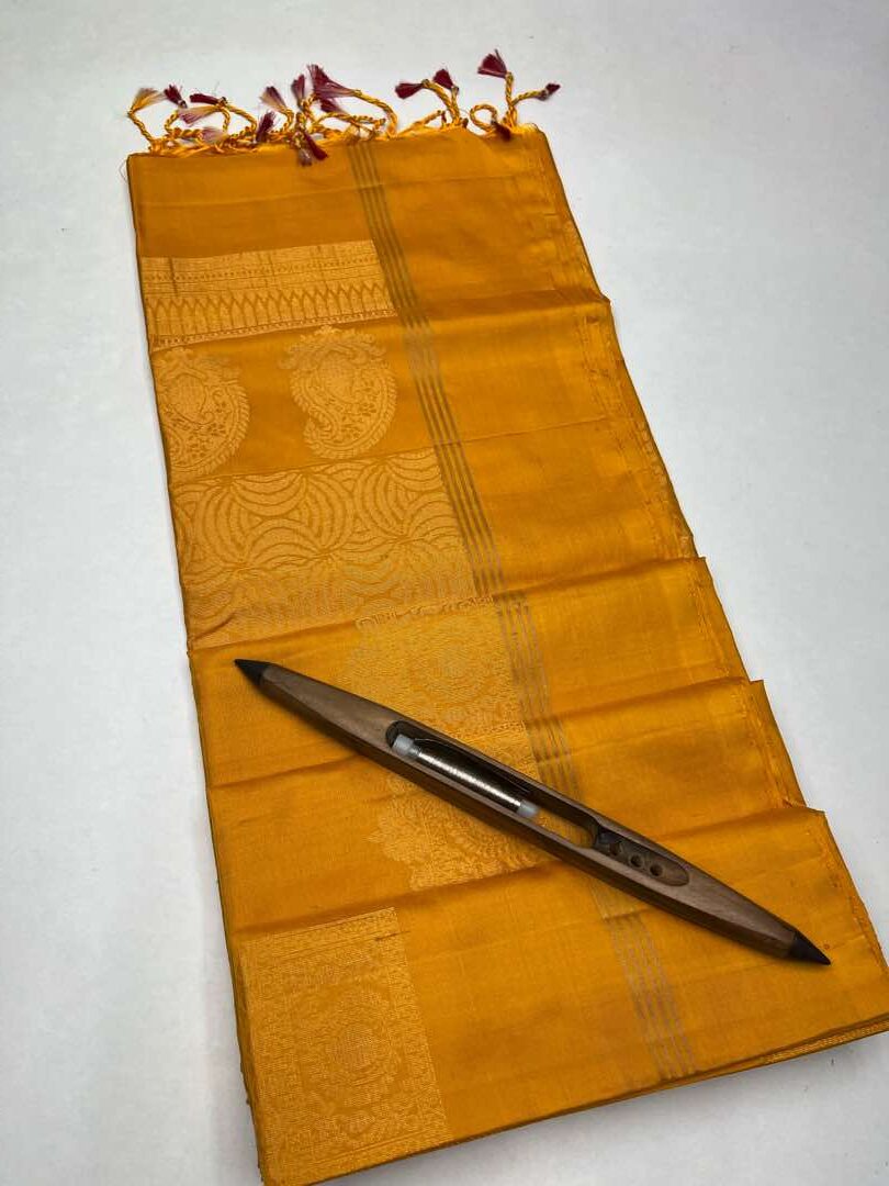 Beautifull Handloom Soft Silk Bhutta saree in Yellow Color