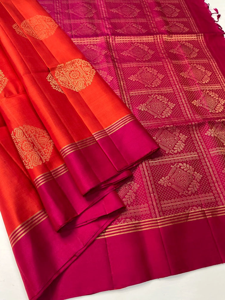 Orange & Magenta - Soft Silk Saree