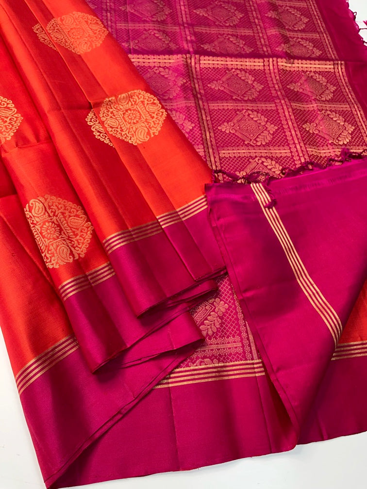 Orange & Magenta - Soft Silk Saree