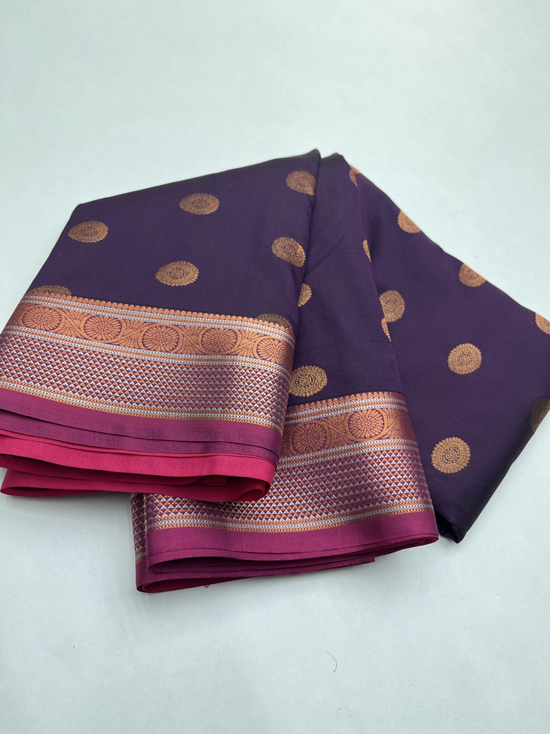 Kanjeevaram Semi silk saree with Jaquard Border in Purple with Pink