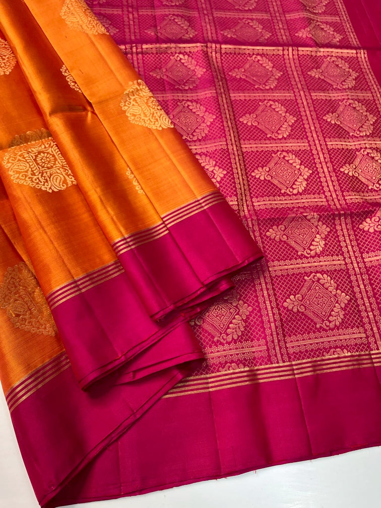 Mustard Yellow & Magenta - Soft Silk Saree