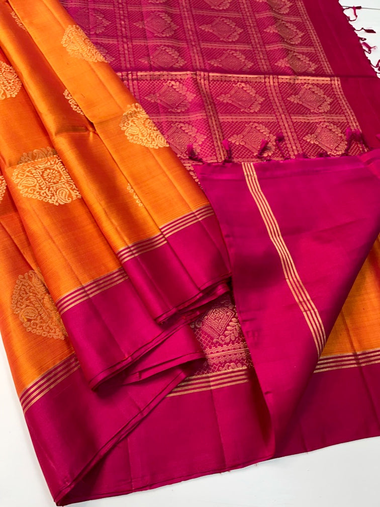 Mustard Yellow & Magenta - Soft Silk Saree