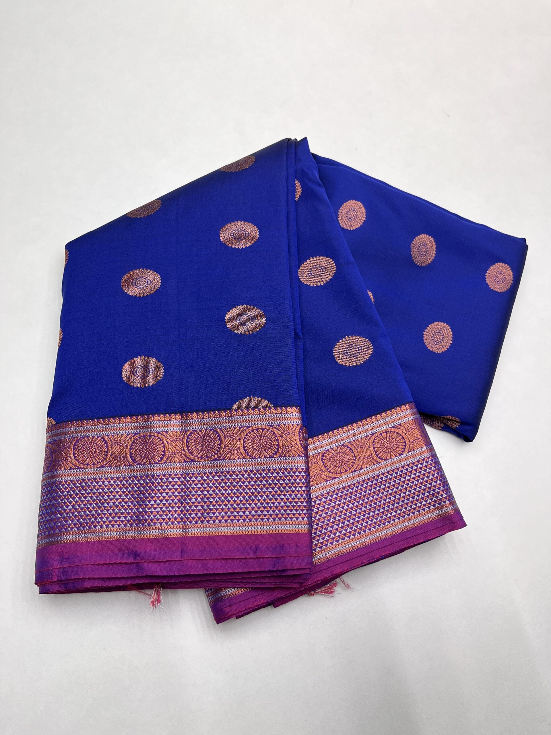 Kanjeevaram Semi silk saree with Jaquard Border in Royal Blue with Magenta Pink