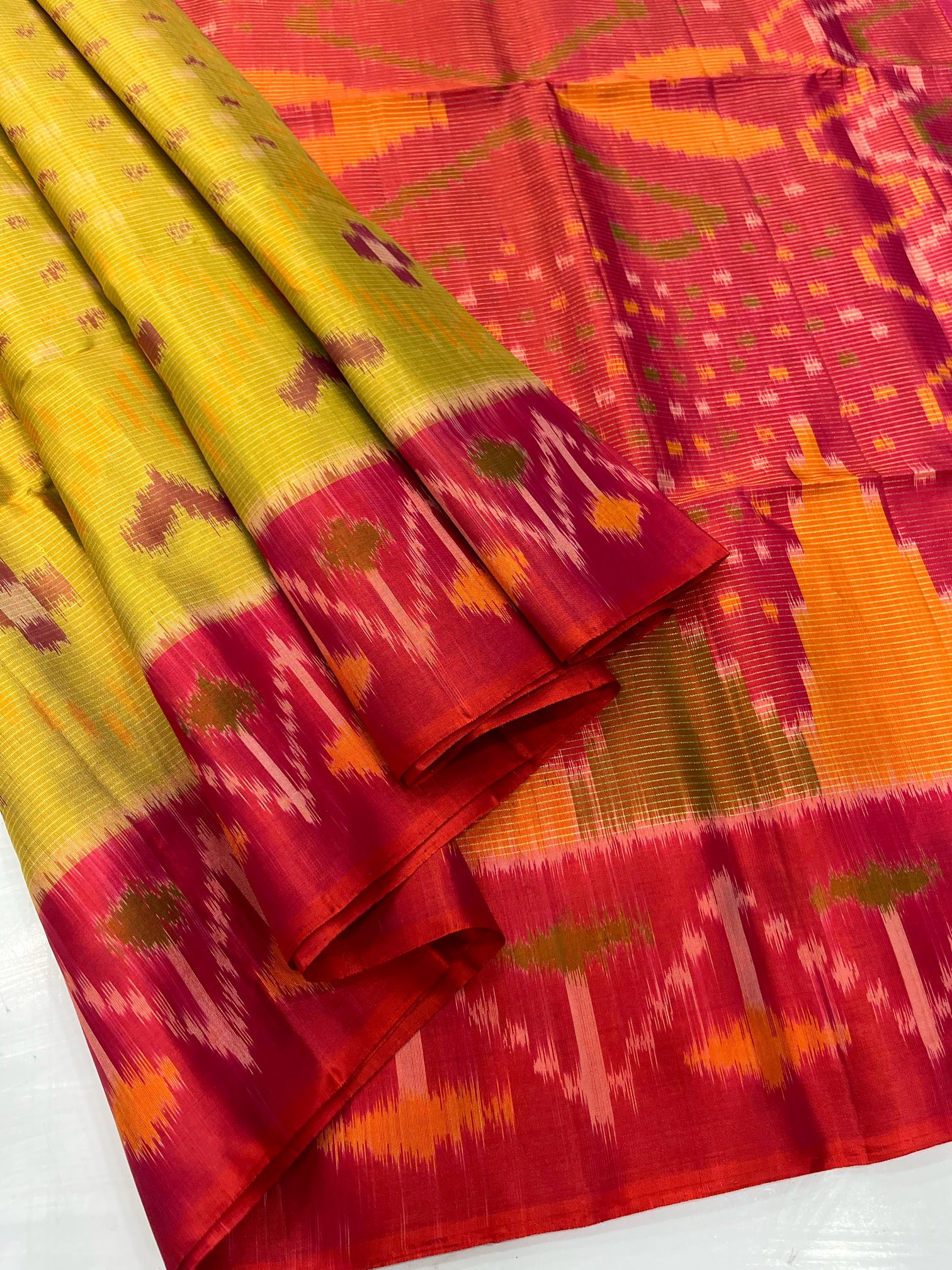 Yellow & Red - Pochampally Soft Silk Saree