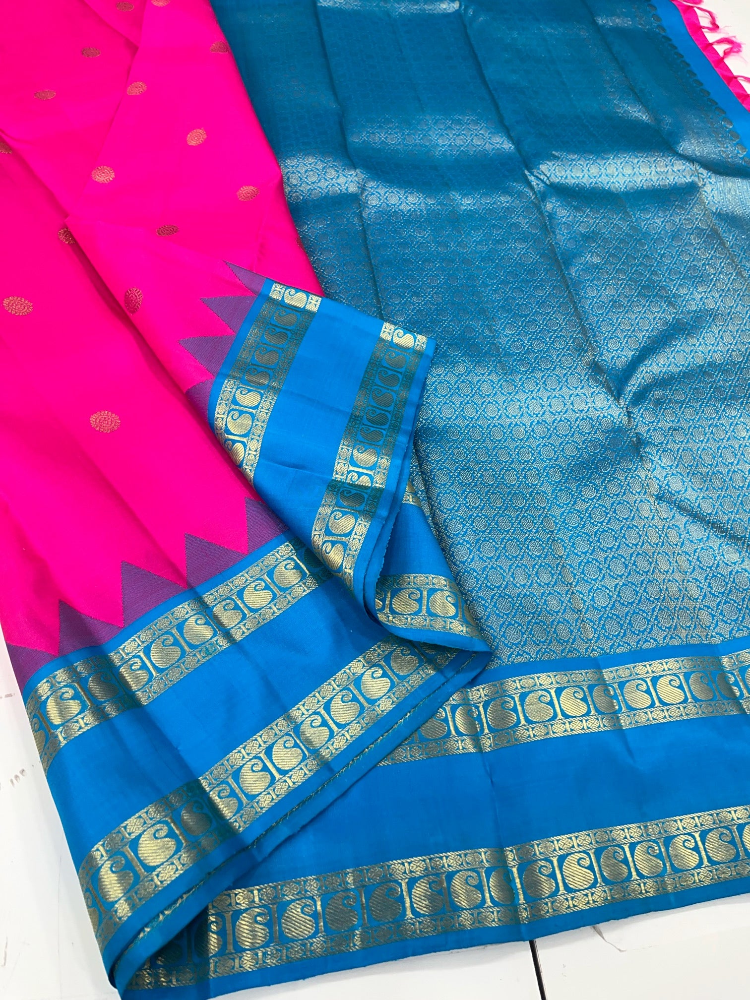 Pink & Blue - Kanjeevaram Silk Saree