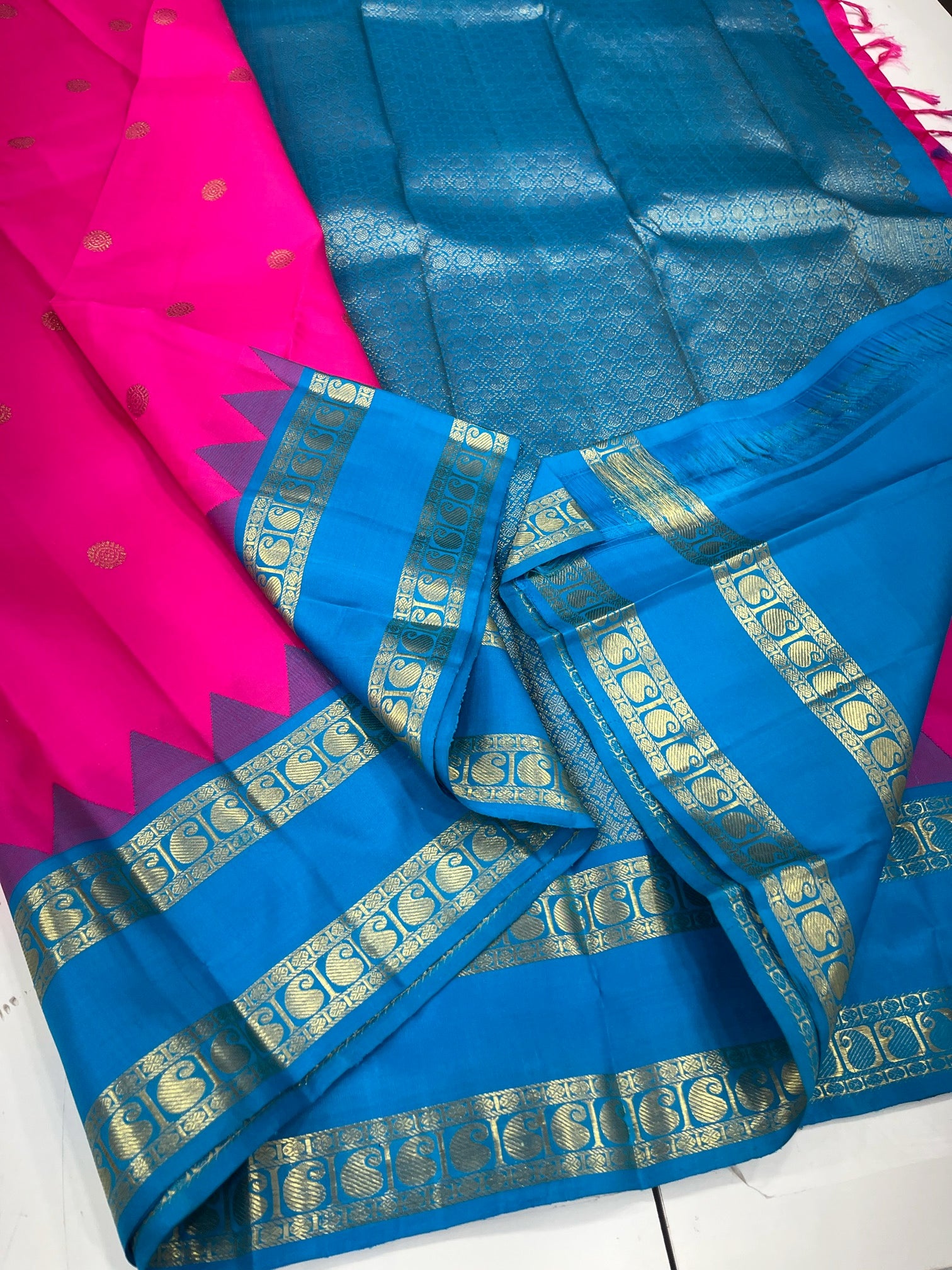 Pink & Blue - Kanjeevaram Silk Saree