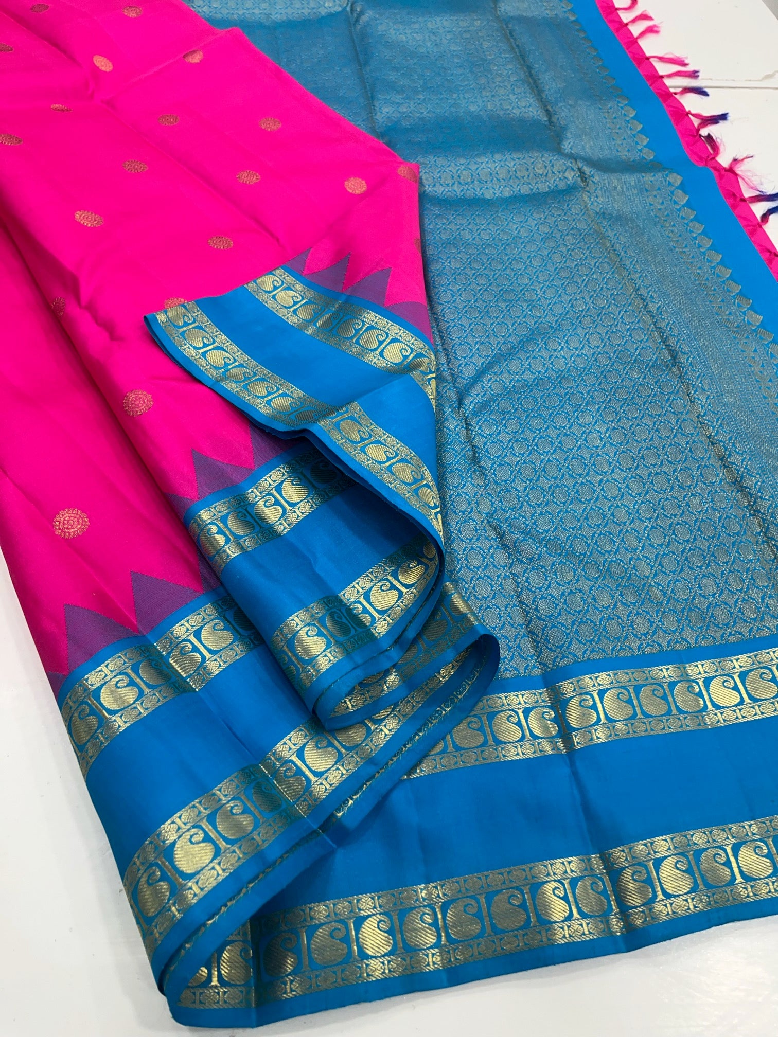 Pink & Blue - Kanjeevaram Silk Saree