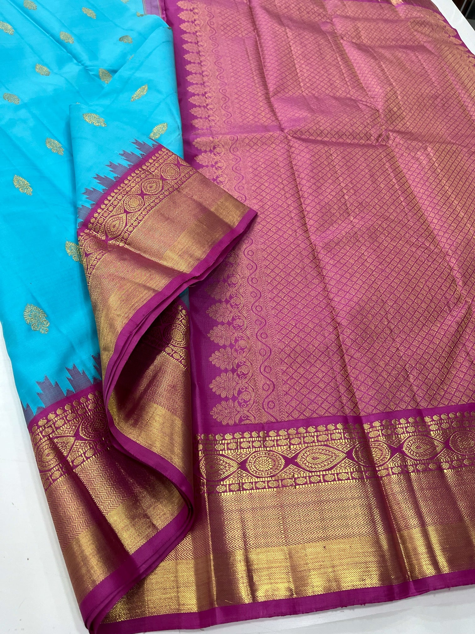 Blue & Pink - Kanjeevaram Silk Saree