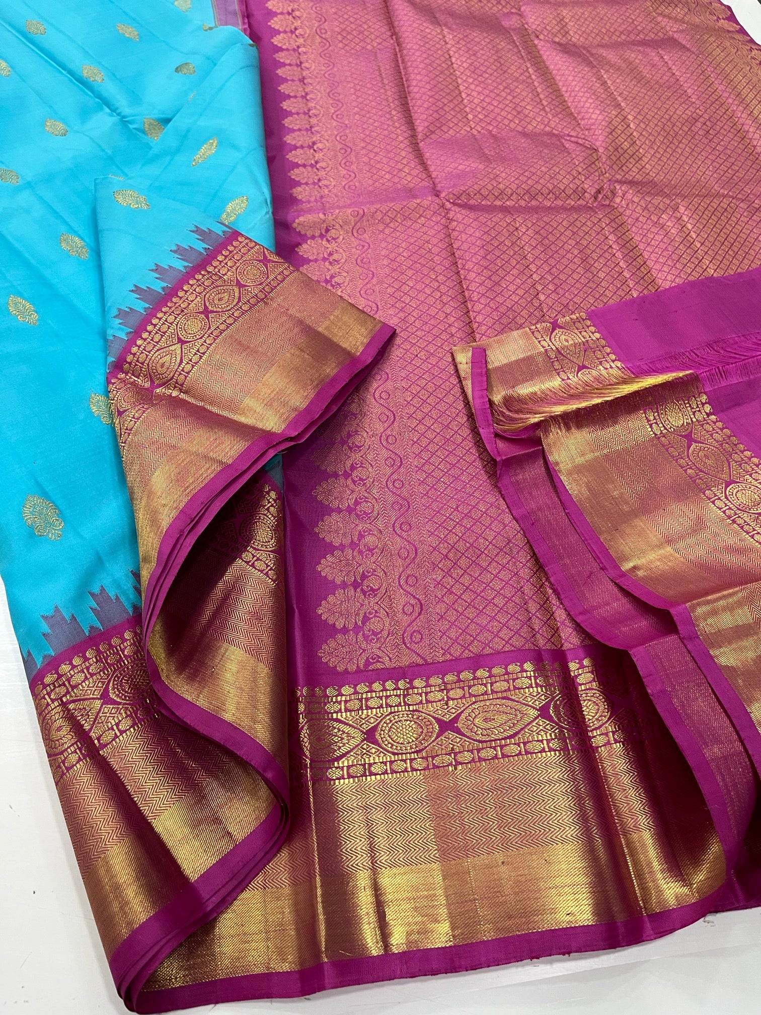 Blue & Pink - Kanjeevaram Silk Saree