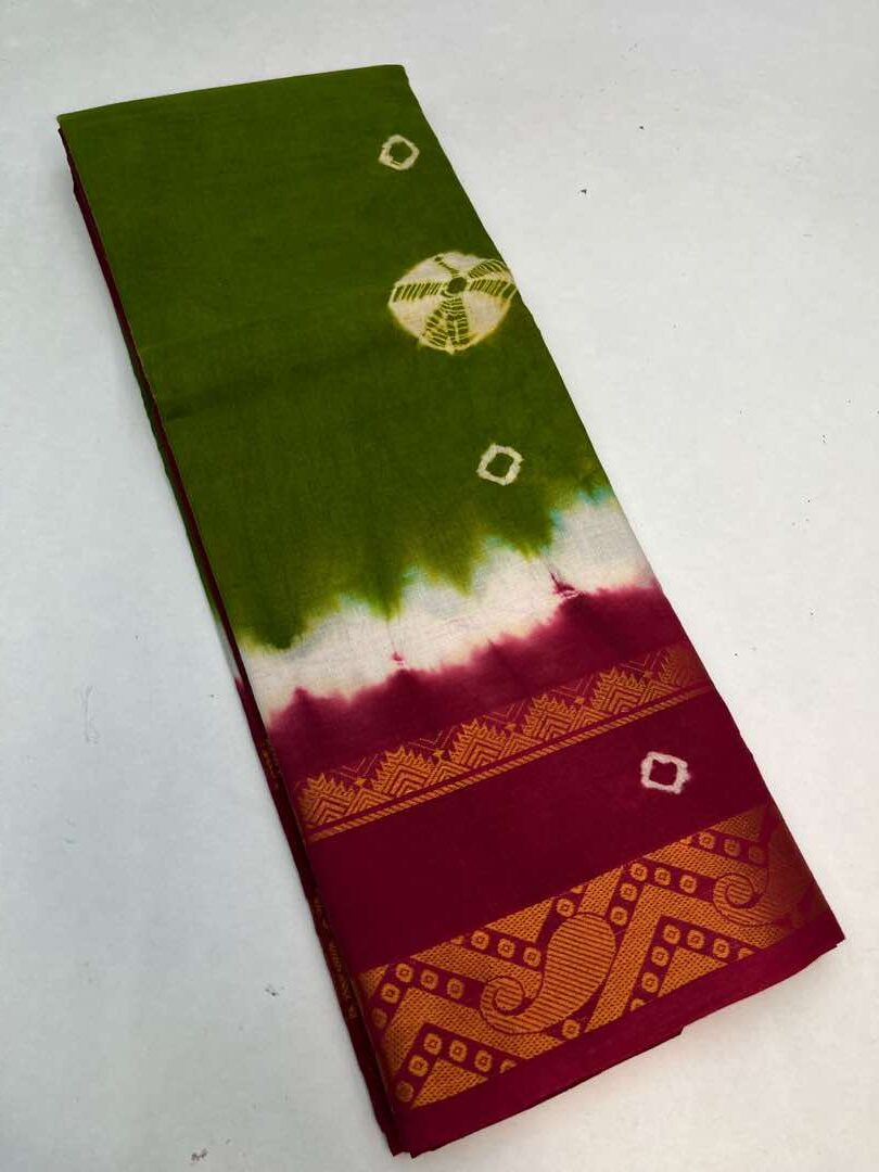 Chungudi cotton sarees with Bhandhini Design in Light Green