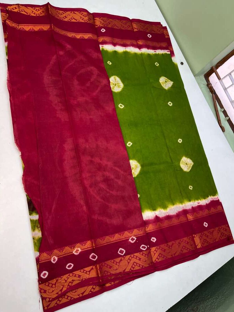 Chungudi cotton sarees with Bhandhini Design in Light Green