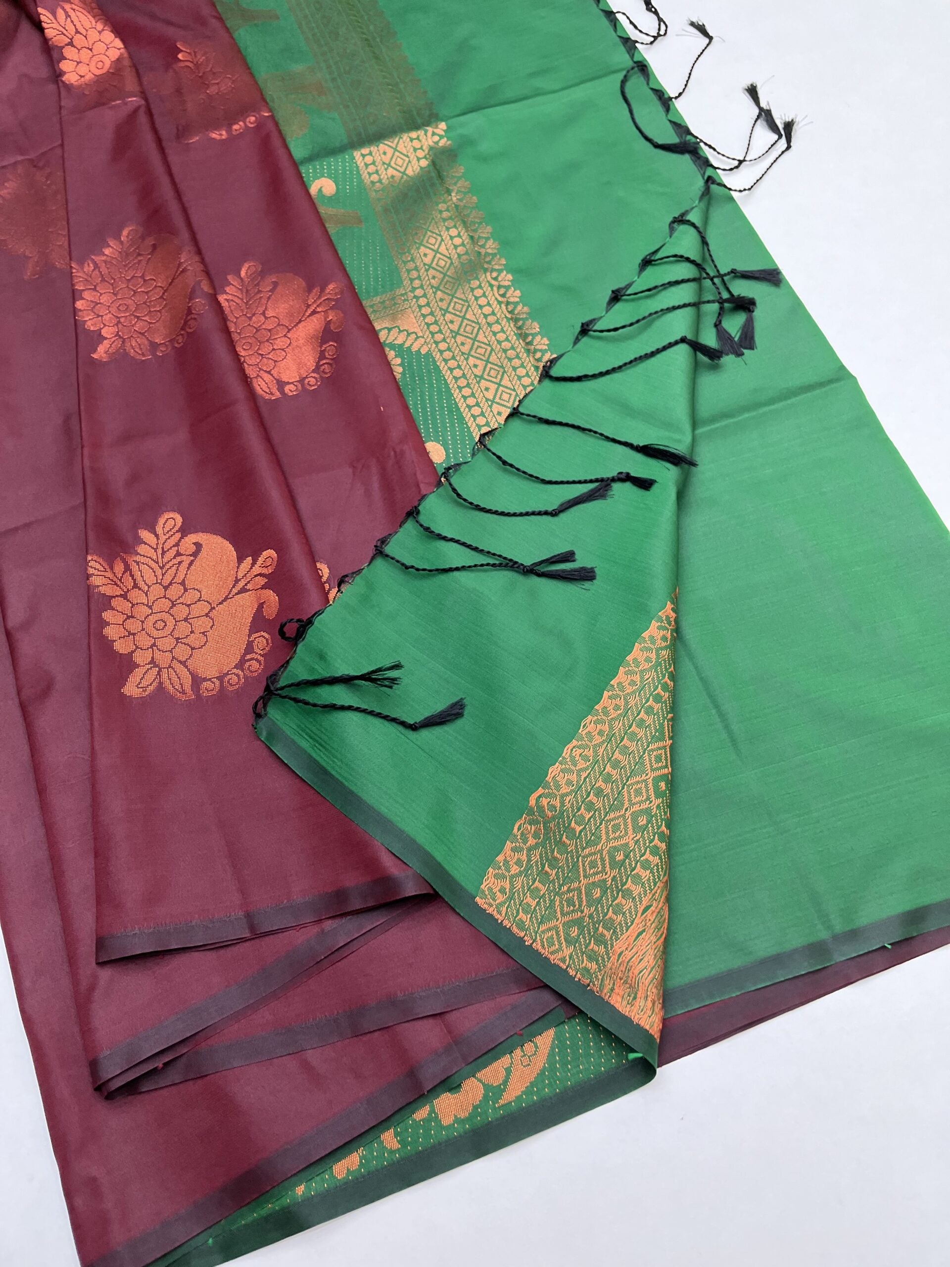 BROWN & GREEN - SEMI SILK SAREE