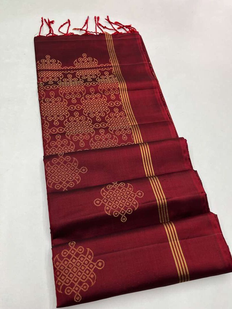 Beautifull Handloom Soft Silk Kolam saree in Marroon