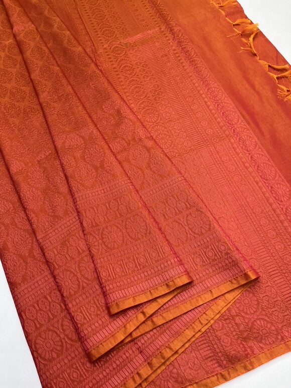 Soft Cotton Fancy saree in Orange color