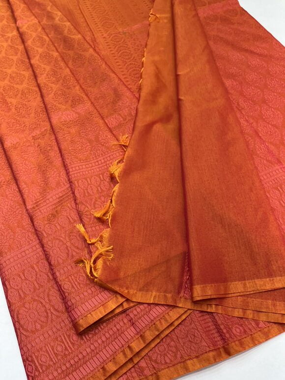 Soft Cotton Fancy saree in Orange color