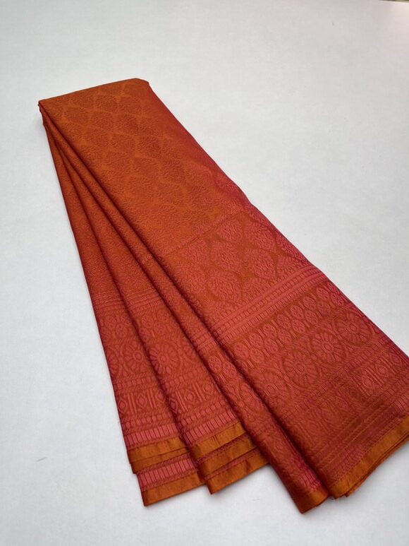 Soft Cotton Fancy saree in Orange color