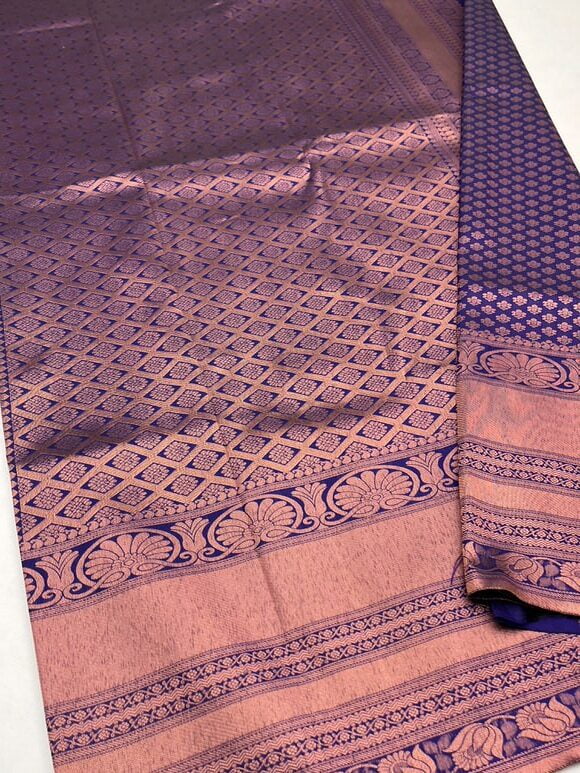 Semi Kanjeevaram Bridal saree in Violet color