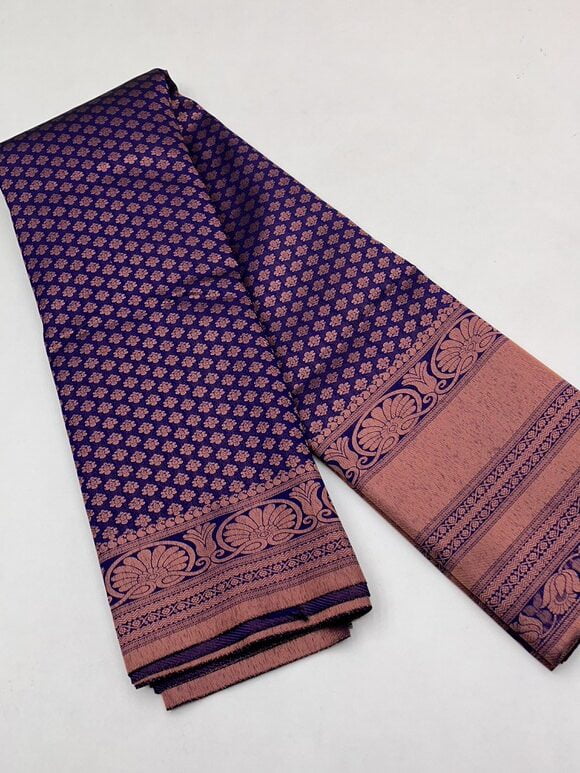 Semi Kanjeevaram Bridal saree in Violet color