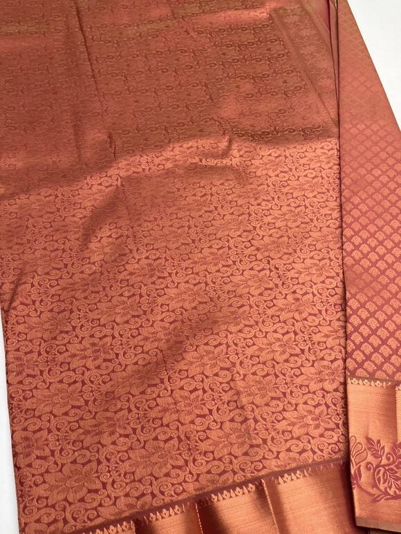 Semi Kanjeevaram Bridal saree in coral Pink color