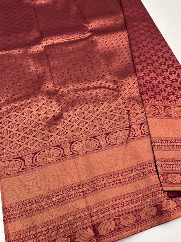 Semi Kanjeevaram Bridal saree in Wine color