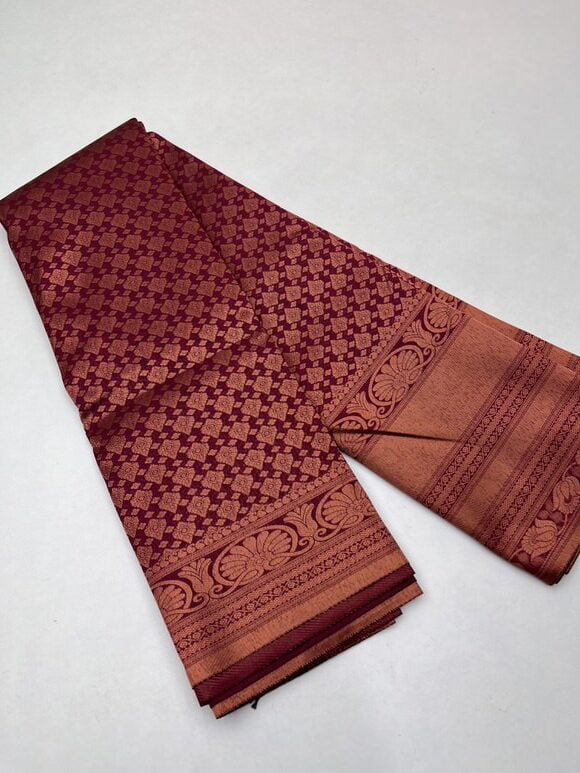 Semi Kanjeevaram Bridal saree in Wine color