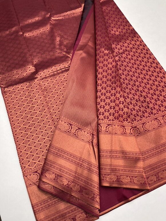 Semi Kanjeevaram Bridal saree in Wine color