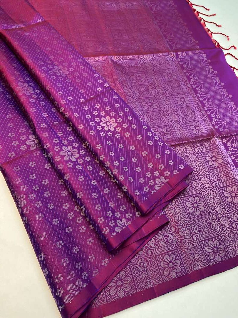 Beautiful Handloom Soft Silk Bridal saree in Purple colour