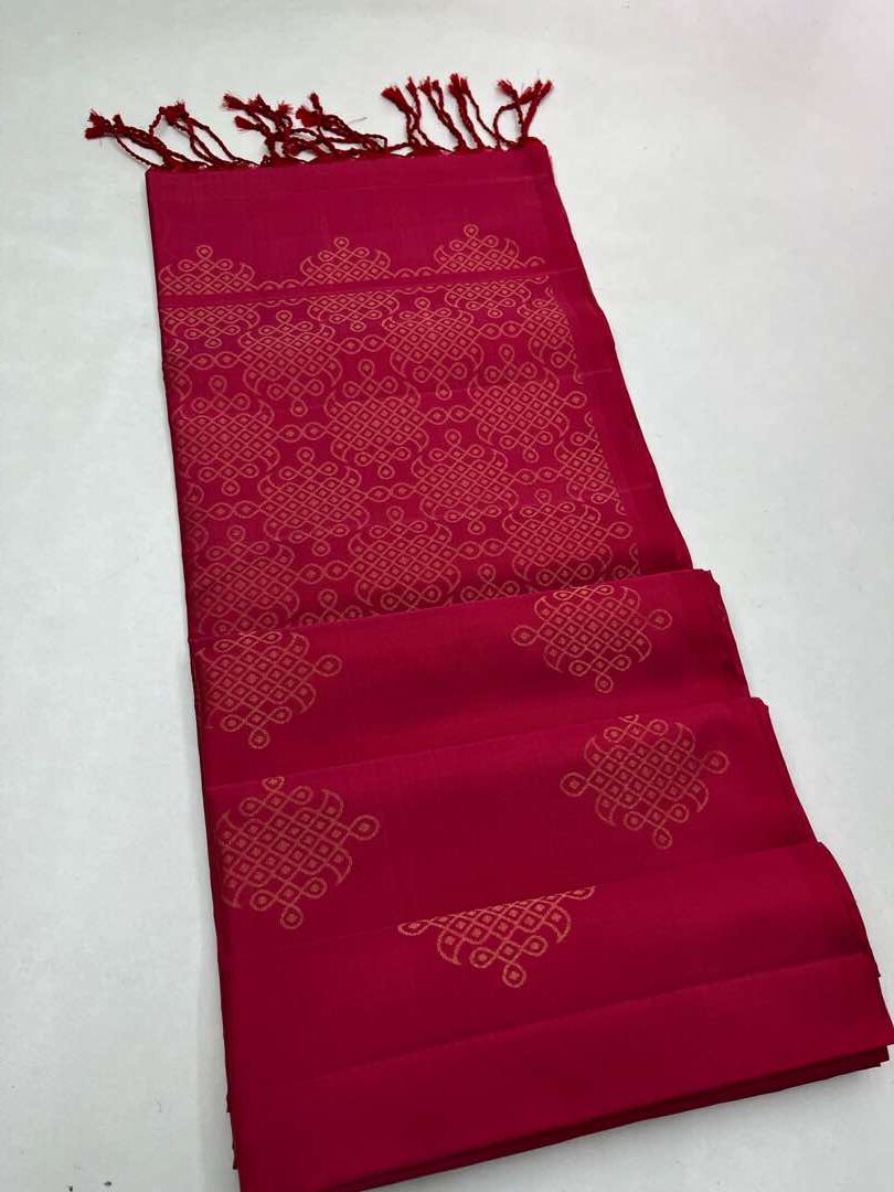 Beautifull Handloom Soft Silk Kolam saree in Ruby Pink