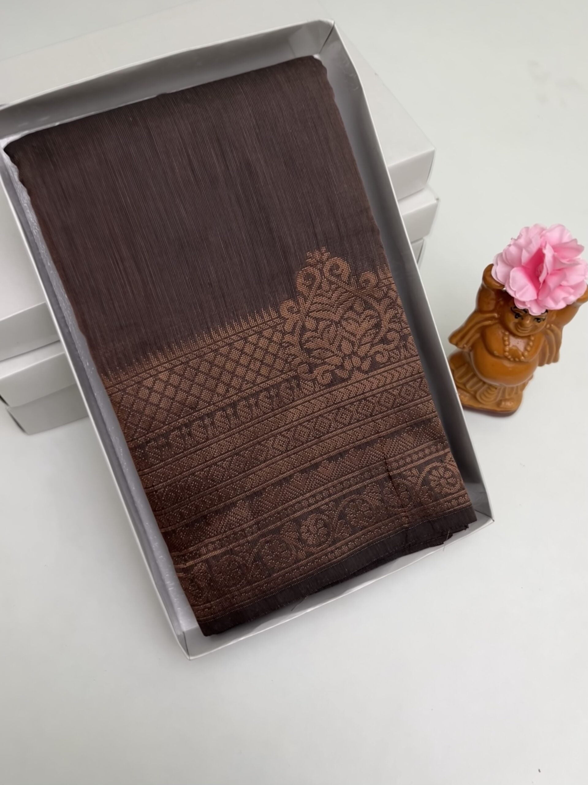 Soft Cotton Double sideTurning boder saree in Brown color