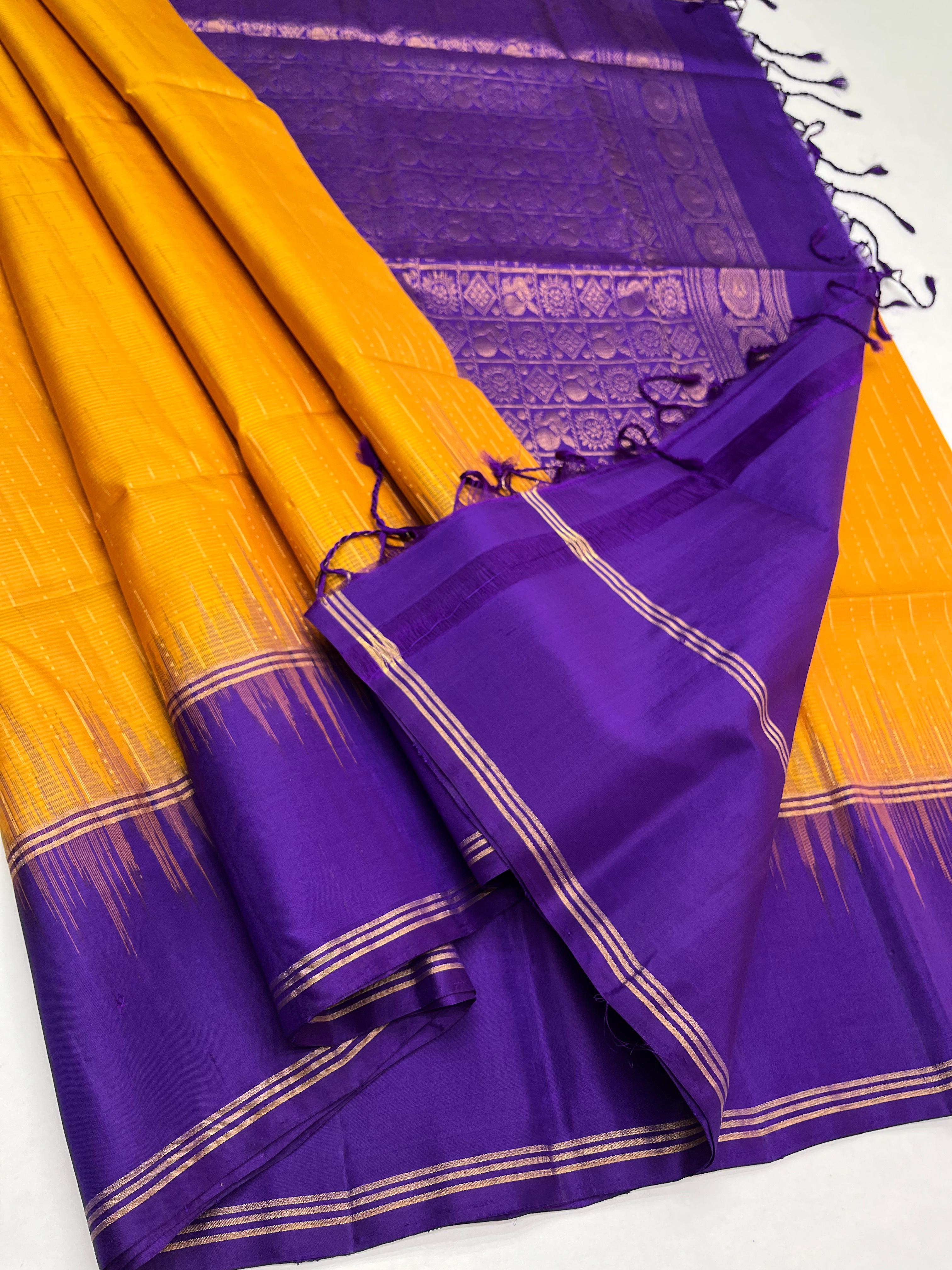 Yellow & Purple - Soft Silk Saree