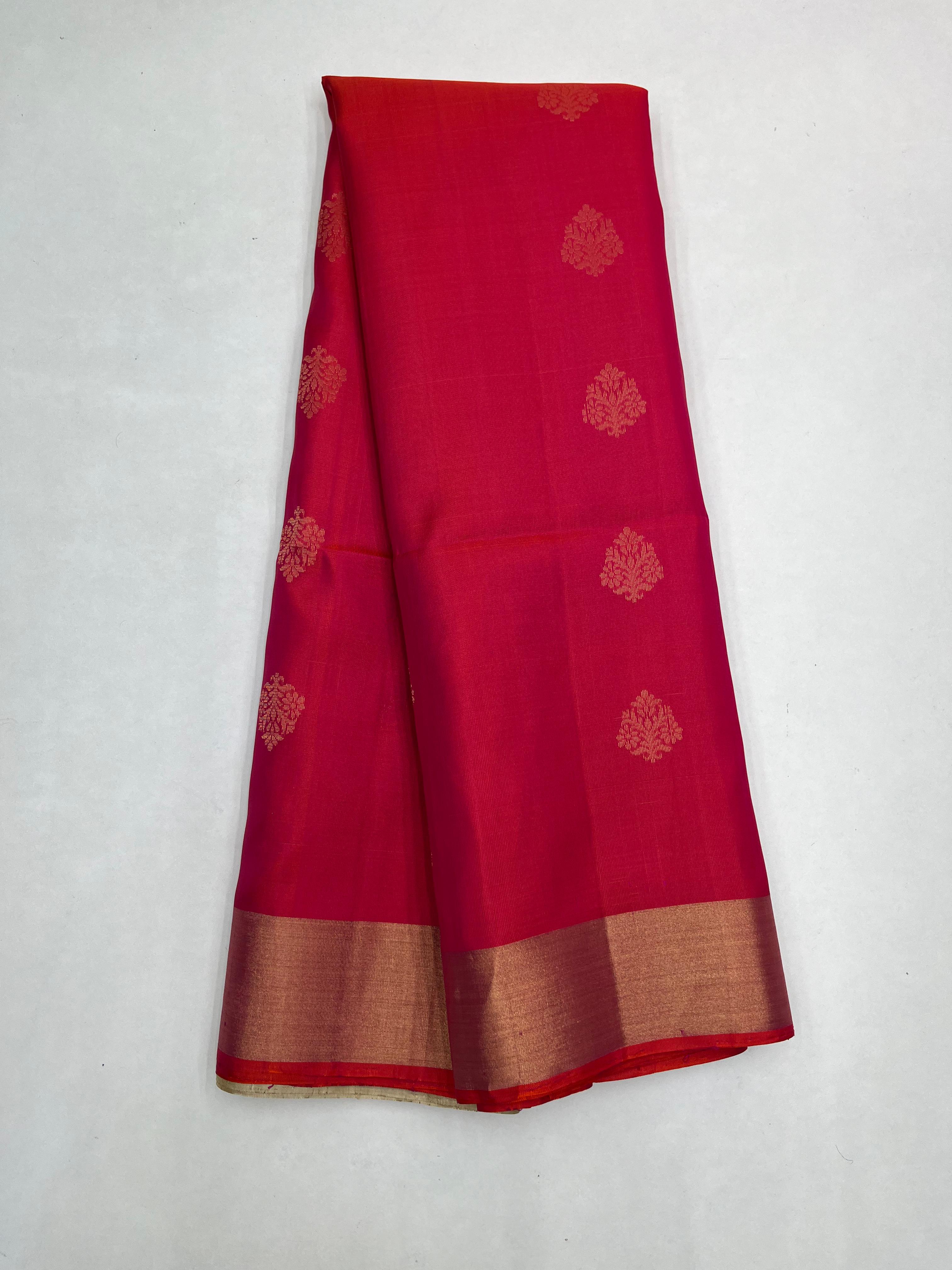 ORANGISH PINK & BEIGE SOFT SILK SAREE