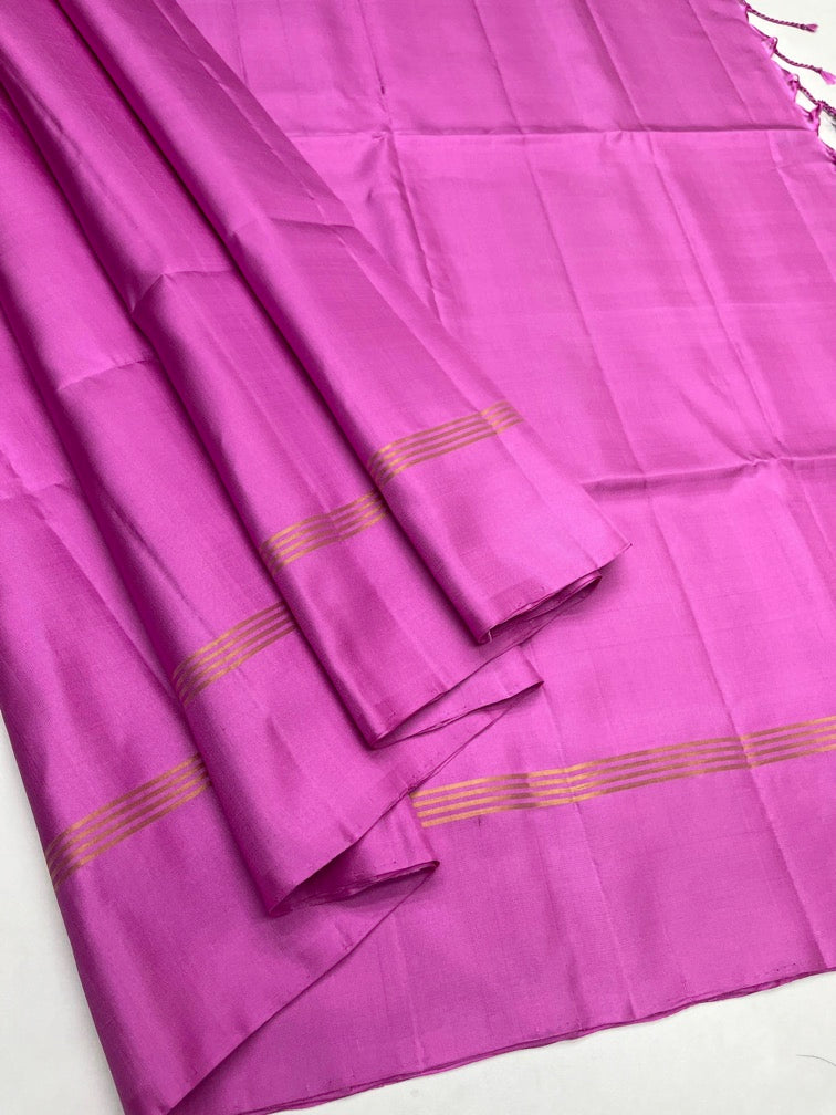 Pink - Soft Silk Plain Saree