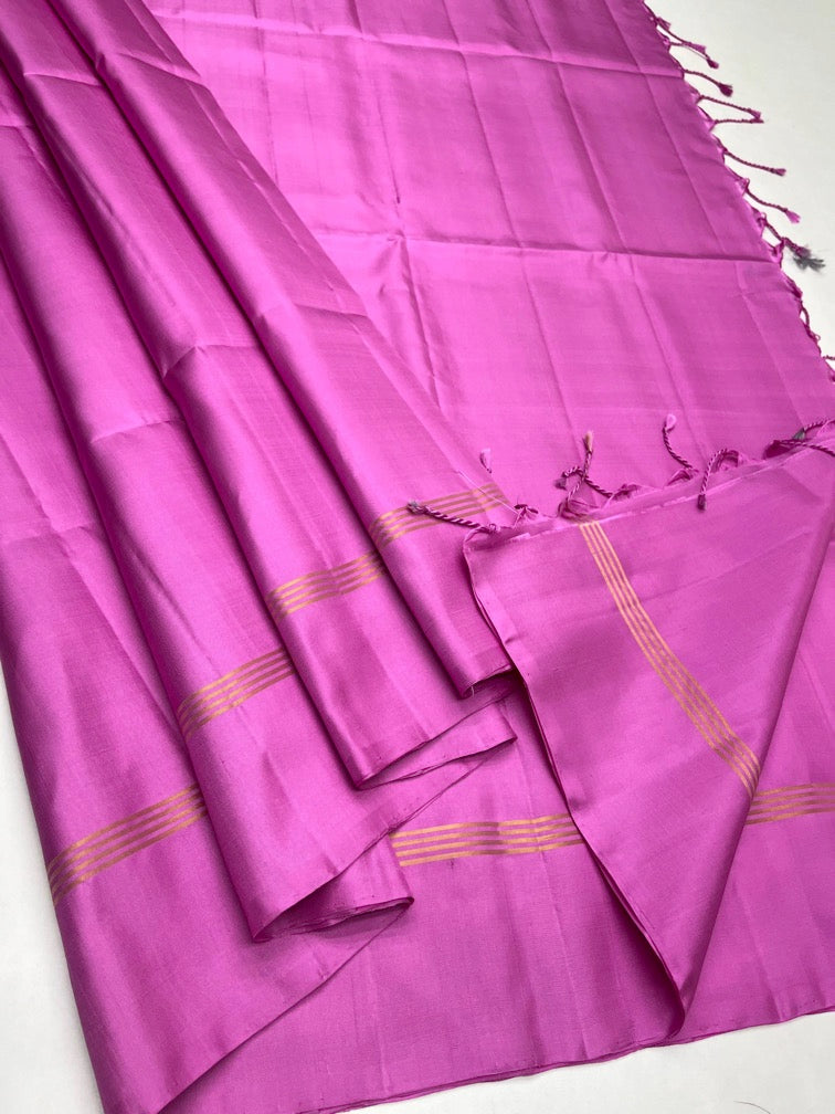 Pink - Soft Silk Plain Saree