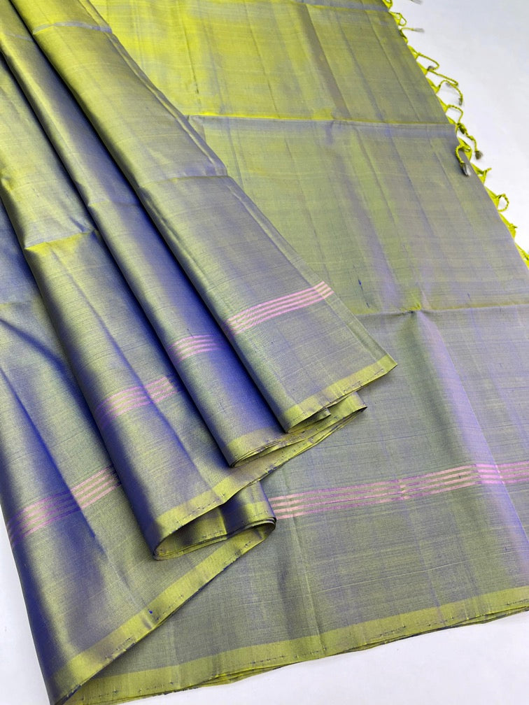 Greenish Blue - Soft Silk Plain Saree