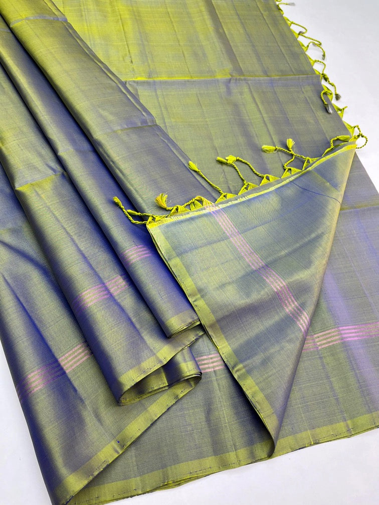 Greenish Blue - Soft Silk Plain Saree