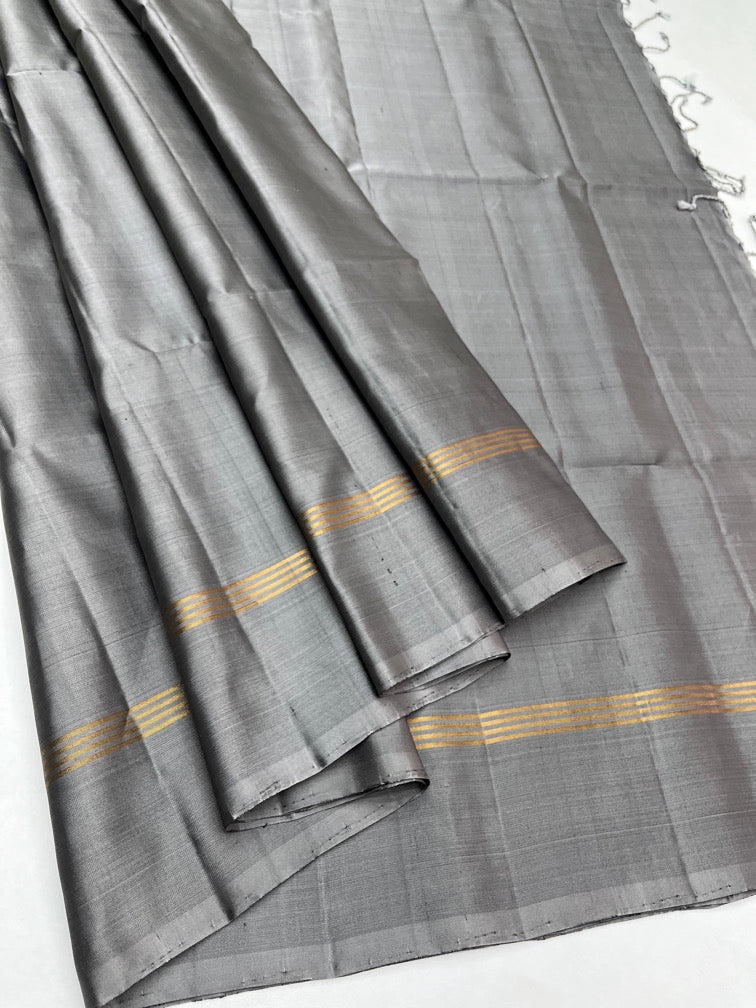 Grey - Soft Silk Plain Saree