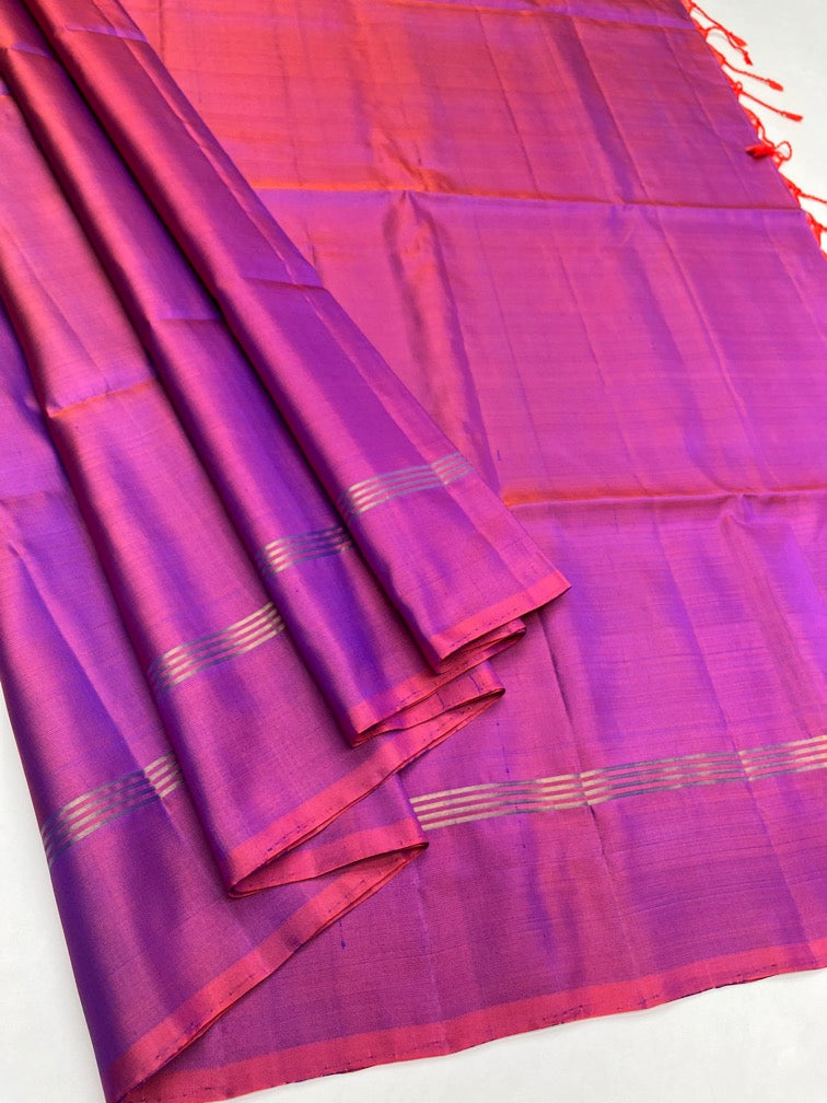 Deep Pink - Soft Silk Plain Saree