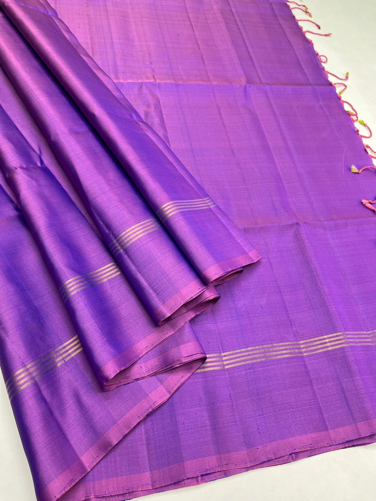 Purple - Soft Silk Plain Saree