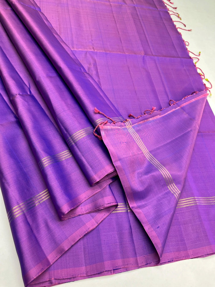 Purple - Soft Silk Plain Saree