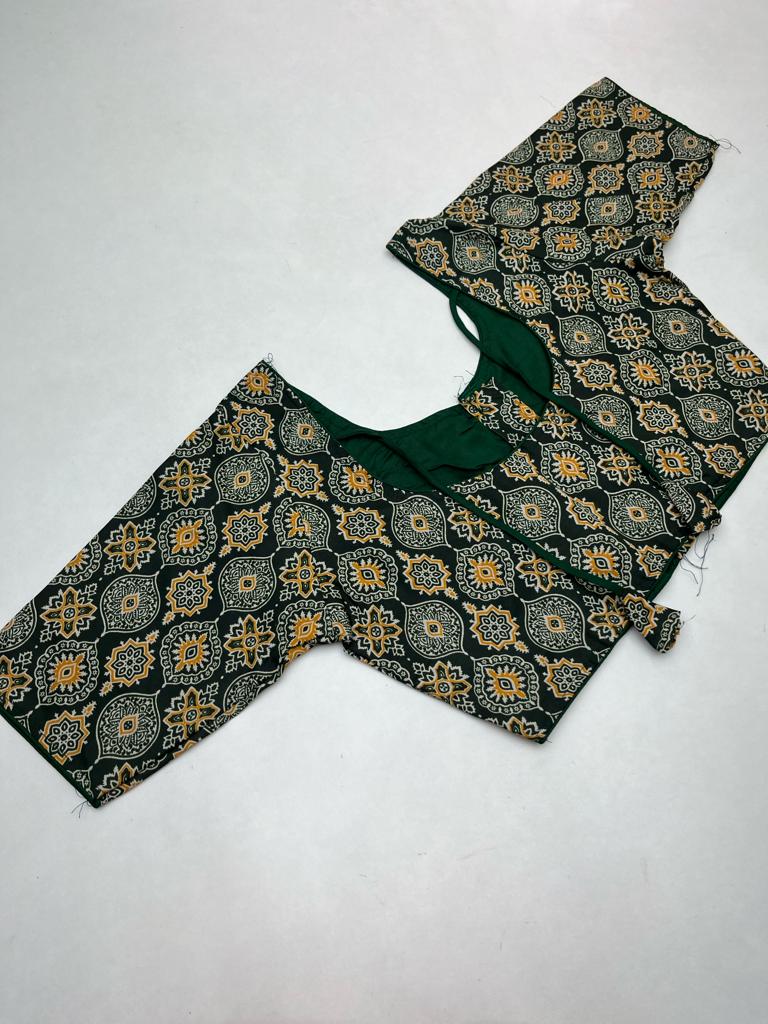 Readymade Cotton Blouse with Lining in Dark Green Color