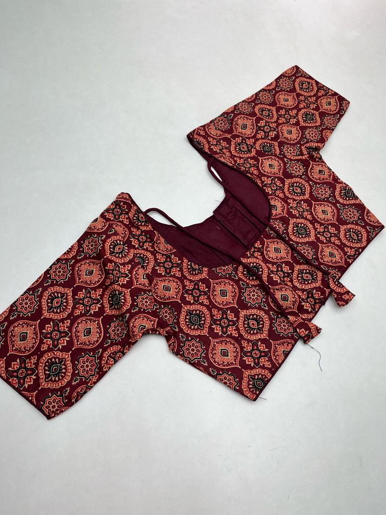 Readymade Cotton Blouse with Lining in Meroon Color