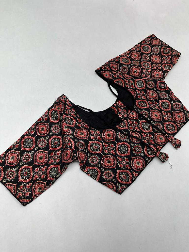 Readymade Cotton Blouse with Lining in Black Color