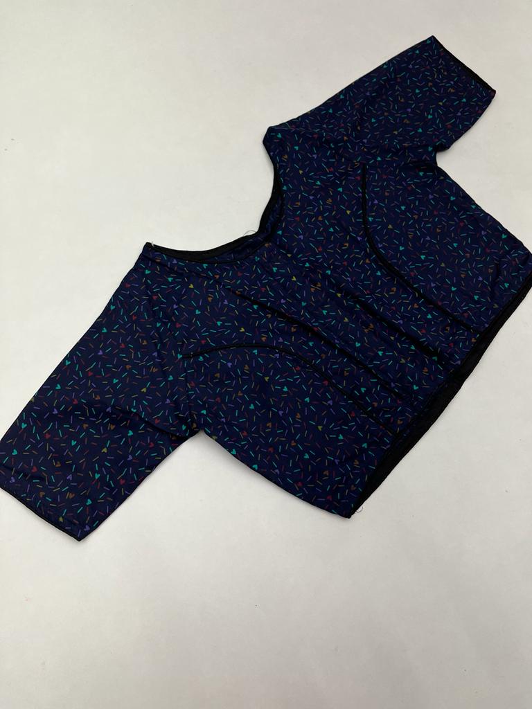 Readymade Ajrakh Blouse in Navy Blue Color